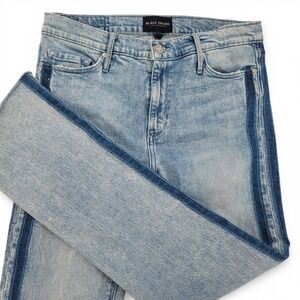Black Orchid Jeans 28 Crop‎ Straight Raw Hem Side Stripe Premium Denim Blue